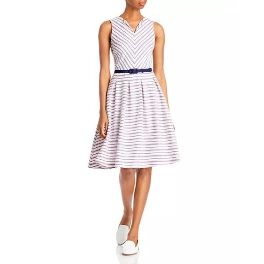 Karl Lagerfeld women's 6 white red blue striped fit and flare knee length dress